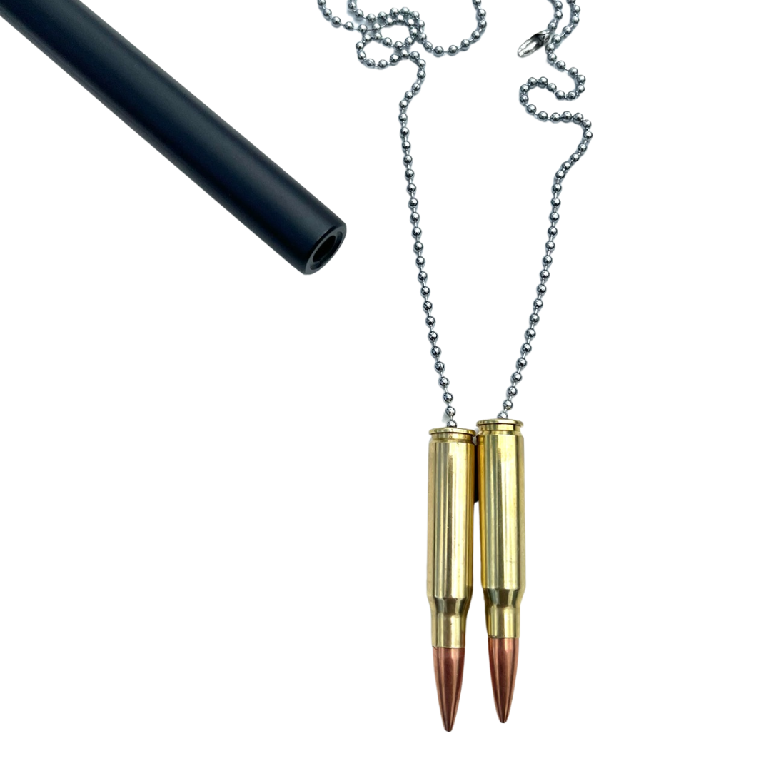 .308/7.62 Bullet Ceiling Fan, Lamp Chain Pulls (Brass Casing)- 1 or 2 Piece Set- Silver or Black Chain Bead (Black Chain)