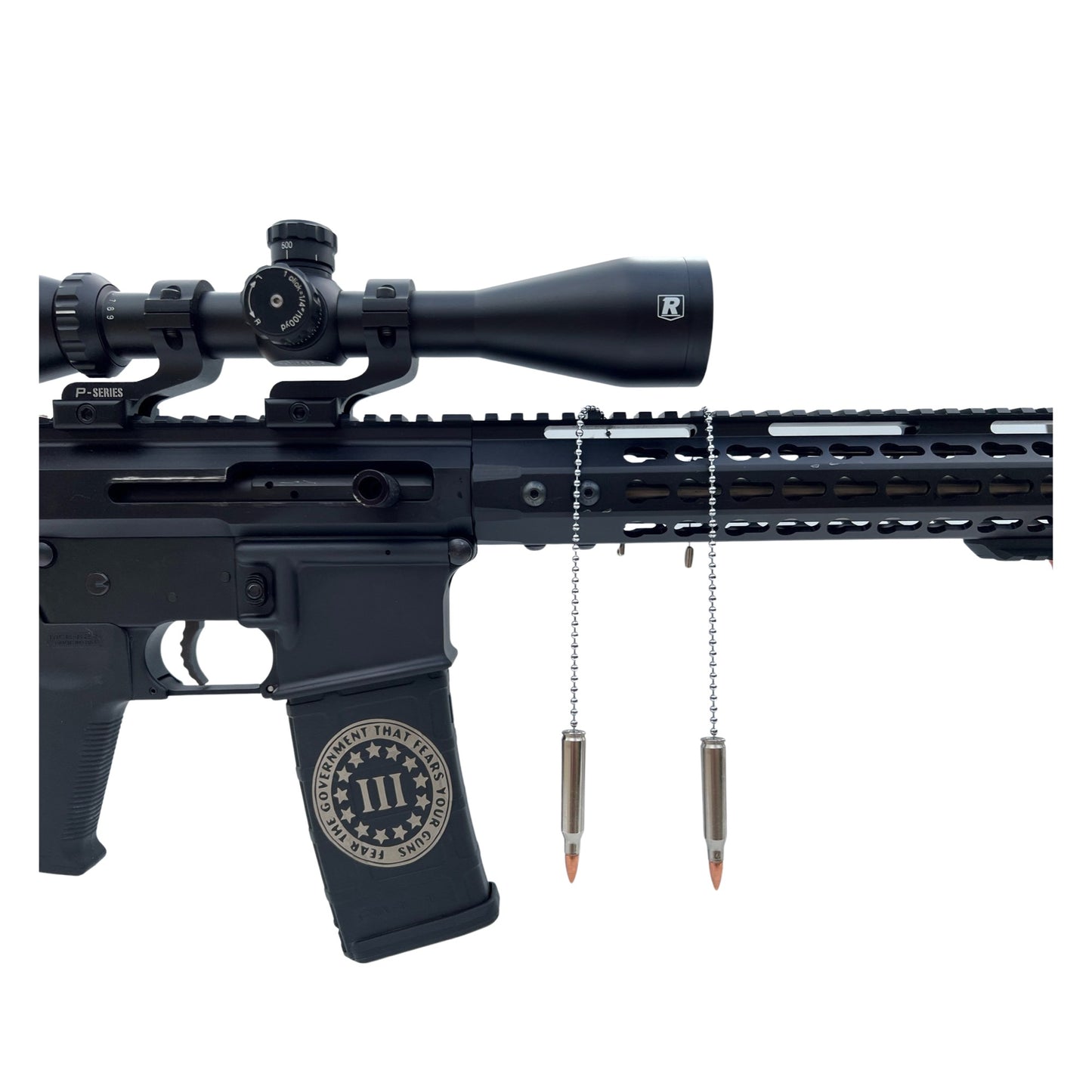 .556/223 Bullet Ceiling Fan, Lamp Chain Pulls (Nickel Plated Casing)- 1 or 2 Piece Set- Silver or Black Chain Bead