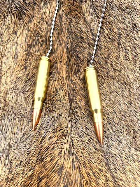 .308/7.62 Bullet Ceiling Fan, Lamp Chain Pulls (Brass Casing)- 1 or 2 Piece Set- Silver or Black Chain Bead (Black Chain)