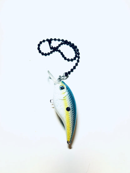Crank Bait Fishing Lure Ceiling Fan Pull Chain — White/Blue (Handmade)